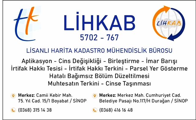 Sinop İHA Gayrimenkul ve Finans Danışmanlık Limited Şirketi Boyabat'ta Hizmet alanını geliştirmeye devam ediyor.41414