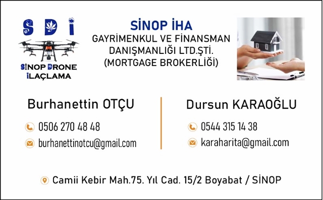 Sinop İHA Gayrimenkul ve Finans Danışmanlık Limited Şirketi Boyabat'ta Hizmet alanını geliştirmeye devam ediyor.4141